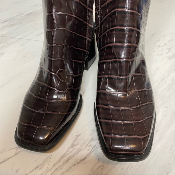 New! Sam Edelman Wade Square Toe Brown Crocodile Leather Tall Boot 7 1/2 M - Picture 11 of 15